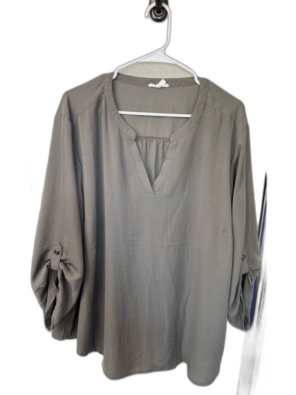 Maurices Women’s Olive Green Split V-Neck Roll-Tab Sleeve Blouse 3X